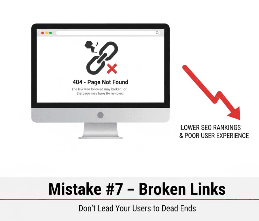 Fix broken links and 404 errors using Ahrefs and WebsApex redirects.
