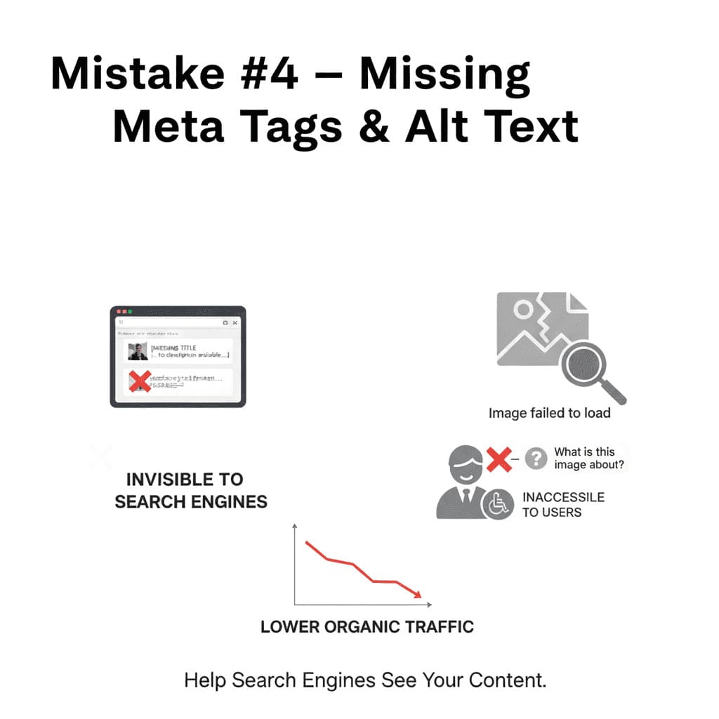 Website example showing missing meta tags and alt text – WebsApex
